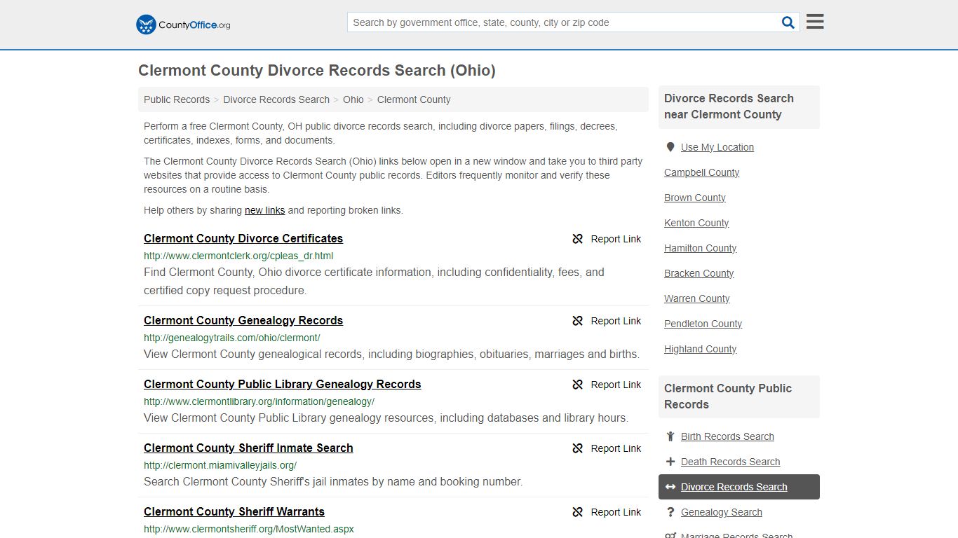 Clermont County Divorce Records Search (Ohio) - County Office